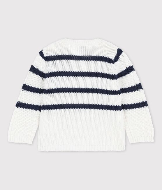 Baby-Strickpullover mit Zöpfen weiss MARSHMALLOW/blau SMOKING