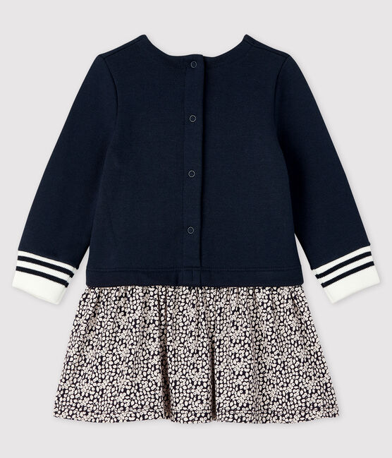 Langärmeliges Baby-Kleid für Mädchen blau SMOKING/weiss MARSHMALLOW
