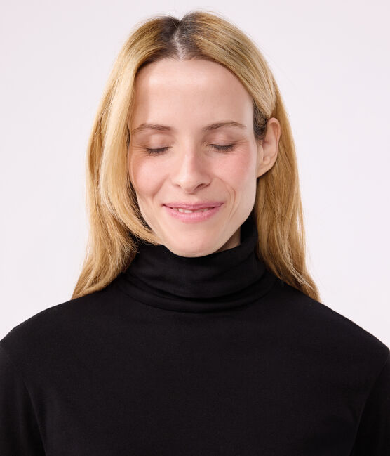 Damen-Rollkragenshirt "L'Iconique" aus Baumwolle schwarz BLACK