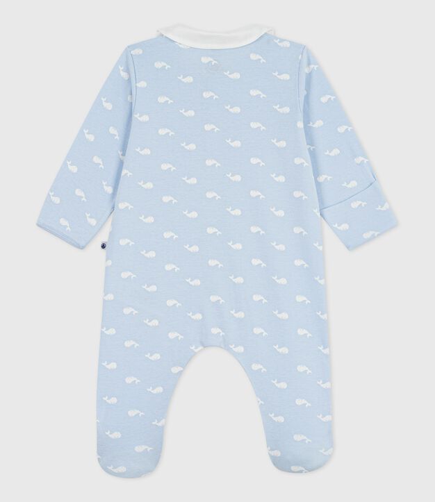 Strampler mit Kragen aus Baumwolle mit Walmotiv blau/weiss