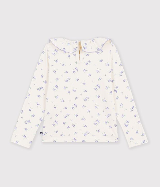 Lang&auml;rmeliges Kinder-T-Shirt aus Baumwolle mit Kragen und Blumenmuster naturfarben/vielfarbig