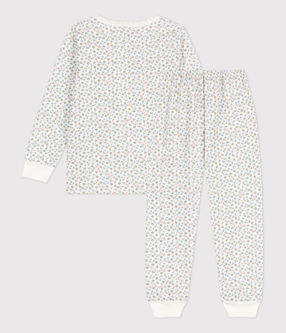 Kinderpyjama aus Molton mit Blumenmotiv für Mädchen weiss MARSHMALLOW/weiss MULTICO