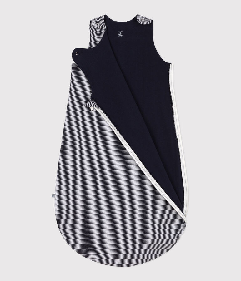 Gestreifter Babyschlafsack aus Baumwolle, TOG 0,5 blau/weiss