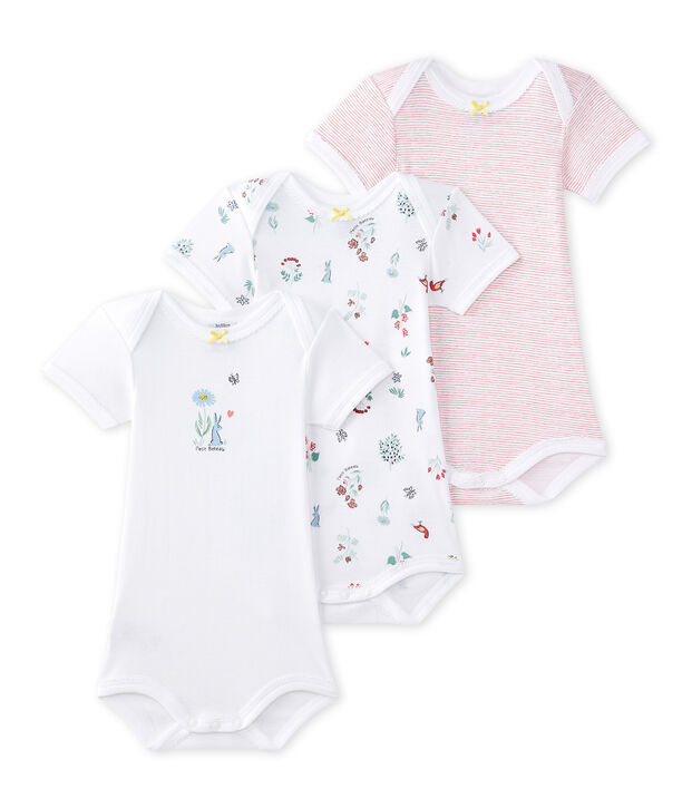Baby-M&auml;dchen-Kurzarmbodys im 3er-Set weiss