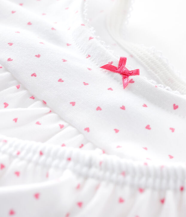 Kurz-Pyjama rosa aus Rippstrick f&uuml;r kleine M&auml;dchen weiss/rosa
