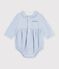 Baby-Kurzoverall aus Baumwolle mit Kragen und Vichy-Muster blau/weiss
