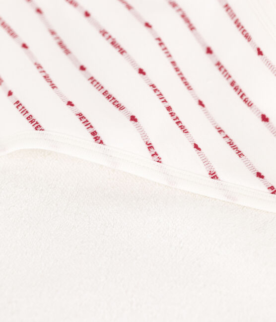 Quadratisches Baby-Badetuch aus Baumwolle weiss MARSHMALLOW/rot TERKUIT