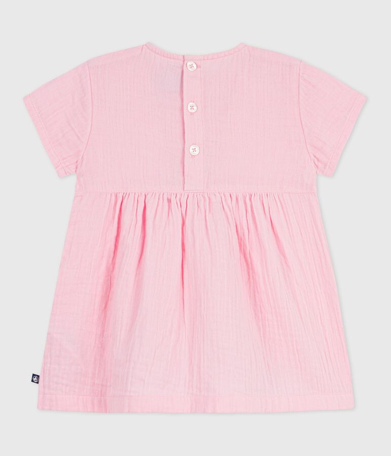 Kurz&auml;rmeliges Baby-Kleid aus einfarbiger Baumwolle rosa MARQUISE