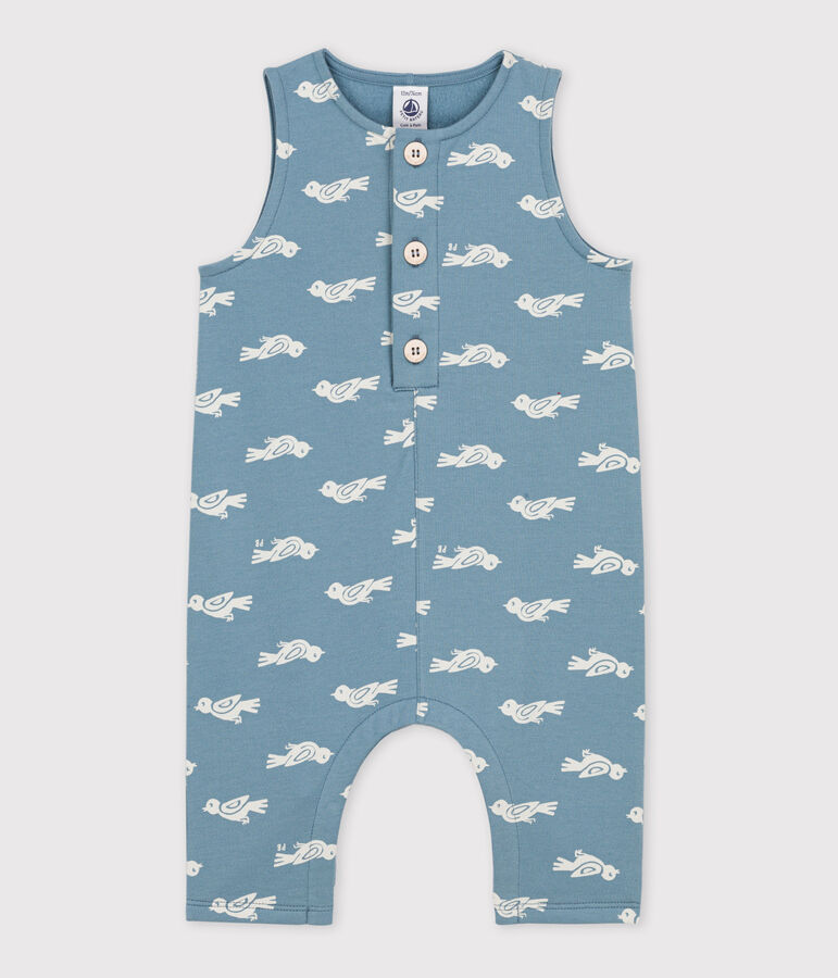 Langer Baby-Overall aus Molton blau/weiss