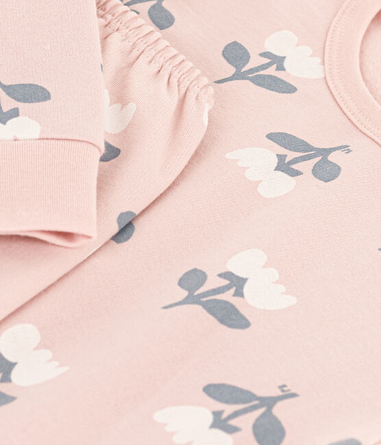 Kinderpyjama aus Molton für Mädchen rosa SALINE/weiss MULTICO