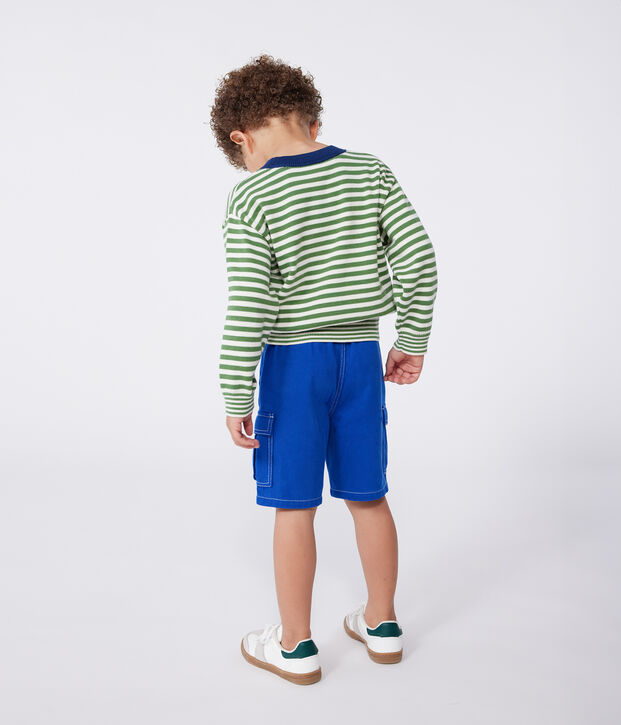 Kinder-Pullover aus Baumwolle mit Streifen gr&uuml;n/naturfarben