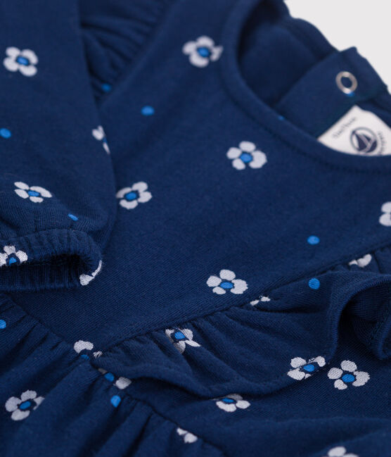 Langärmeliges Baby-Kleid aus Baumwolle mit Blumenmuster blau MEDIEVAL/weiss MULTICO