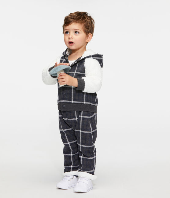 Karierte Baby-Hose für Jungen mit Sherpa-Futter schwarz CITY/weiss MULTICO