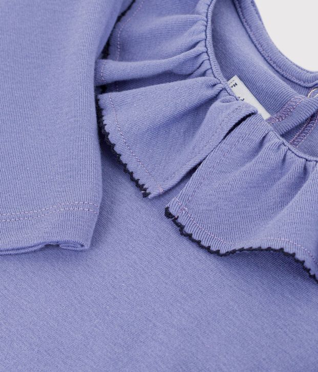 Lang&auml;rmeliges Kinder-T-Shirt mit Kragen aus einfarbiger Baumwolle violett
