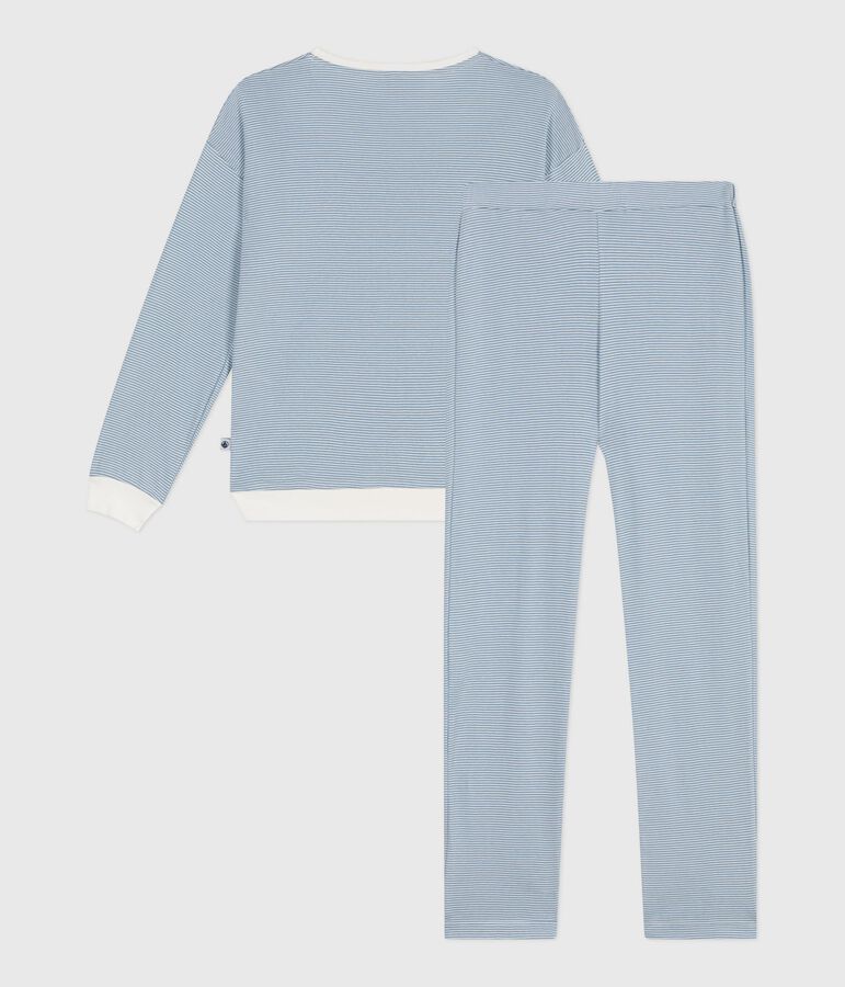 Damen-Pyjama aus Baumwolle mit Streifen blau/weiss