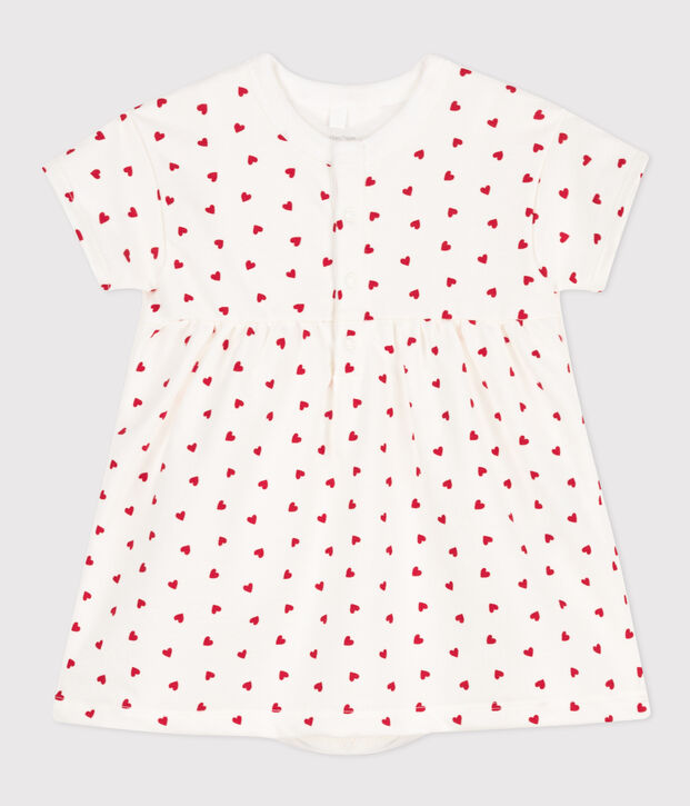 Babykleid aus Molton mit integriertem Body weiss/rot