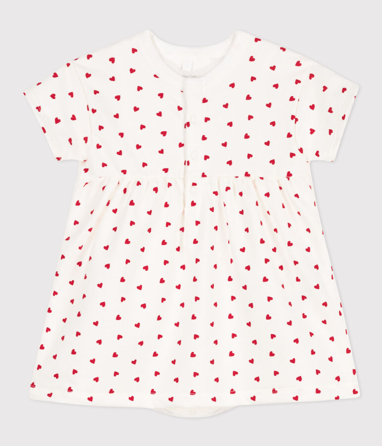 Babykleid aus Molton mit integriertem Body weiss MARSHMALLOW/rot PEPS