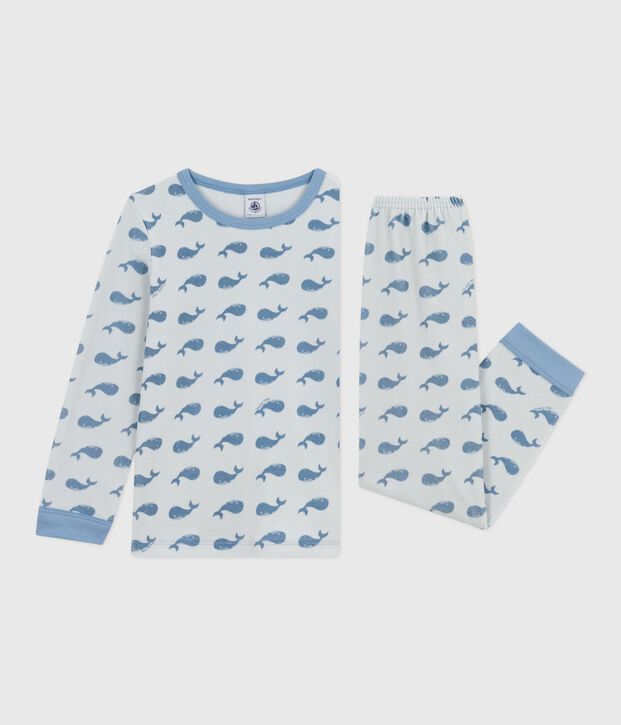 Kinder-Pyjama aus Nicki mit Walmotiv blau/blau
