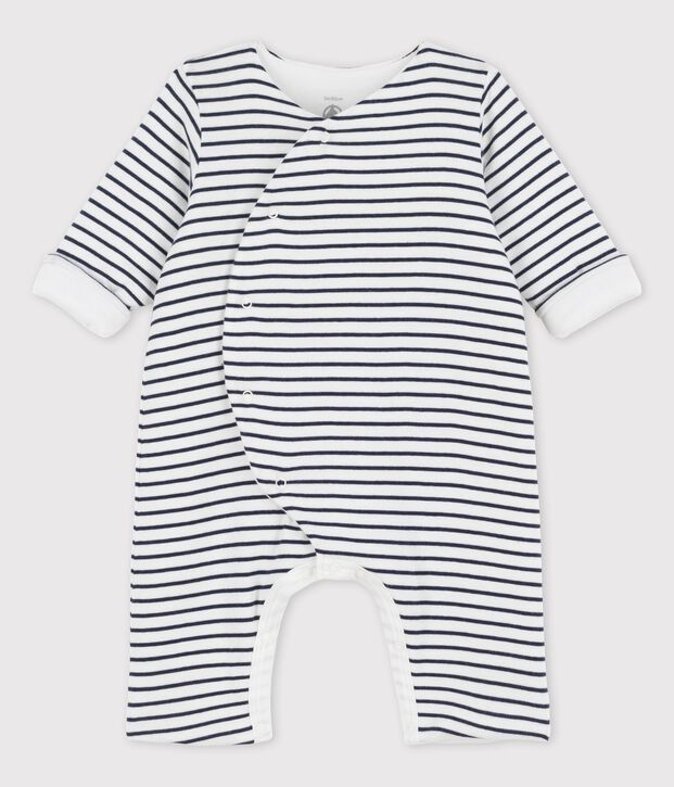 Gestreifter Baby-Langoverall aus Bio-Baumwolle weiss/blau