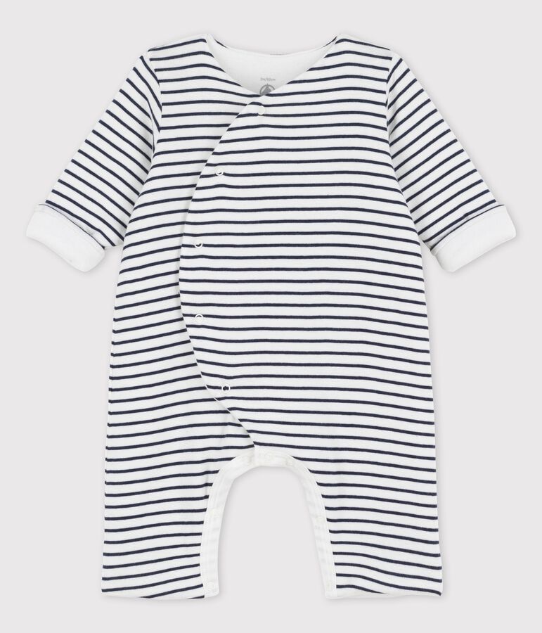 Gestreifter Baby-Langoverall aus Bio-Baumwolle weiss/blau