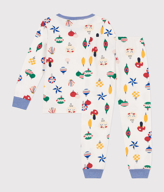 Kinder-Pyjama aus aufgerautem Molton mit Weihnachtskugel-Motiv weiss MARSHMALLOW/weiss MULTICO