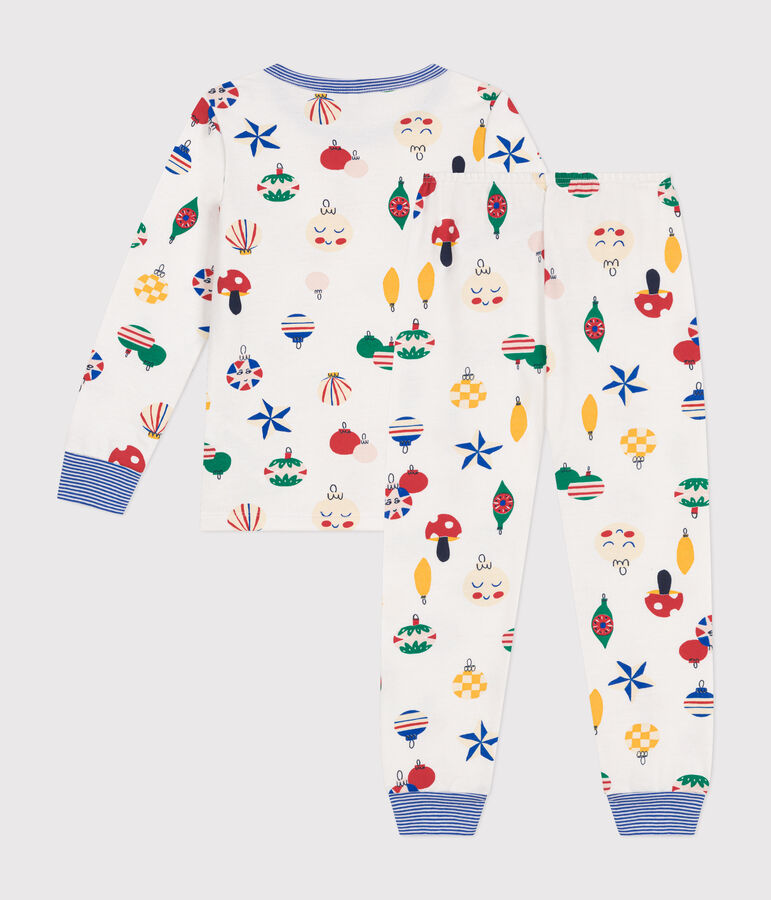 Kinder-Pyjama aus aufgerautem Molton mit Weihnachtskugel-Motiv weiss MARSHMALLOW/weiss MULTICO