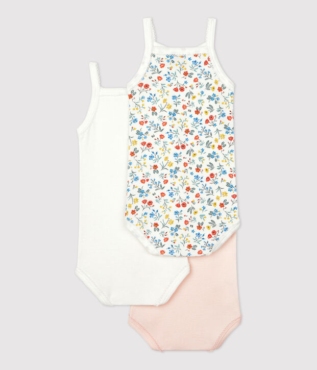 3er-Set gebl&uuml;mte Tr&auml;ger-Bodys aus Baumwolle vielfarbig