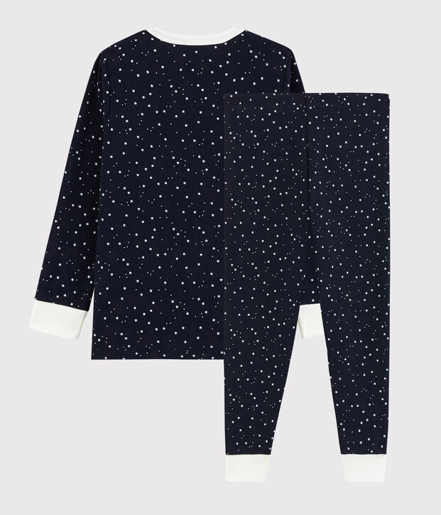 Kinderpyjama aus Rippstrick mit Sternenmuster blau/weiss