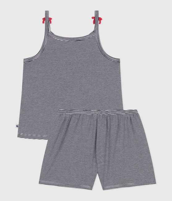 Kinder-Kurzpyjama mit schmalen Trägern aus Baumwolle mit Streifen blau SMOKING/weiss MARSHMALLOW