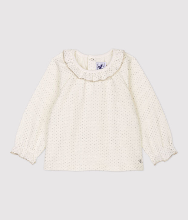Baby-Bluse aus Baumwolle. weiss/grau