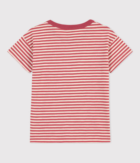Gestreiftes Kinder-T-Shirt aus Baumwolle für Jungen rosa PAPI/beige AVALANCHE