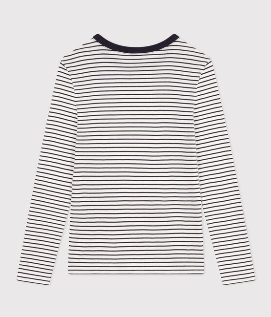 Langärmeliges Damen-T-Shirt "L'Iconique" aus gestreiftem Rippstrick weiss MARSHMALLOW/blau SMOKING