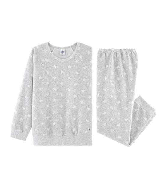 Samt-Pyjama für Mädchen grau BELUGA/weiss MARSHMALLOW