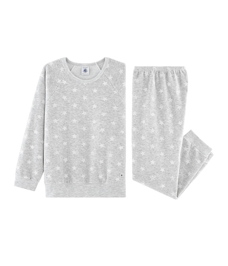 Samt-Pyjama f&uuml;r M&auml;dchen grau/weiss