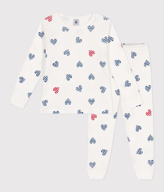 Langärmeliger Kinder-Pyjama aus Baumwolle mit Herz-Motiv weiss MARSHMALLOW/weiss MULTICO