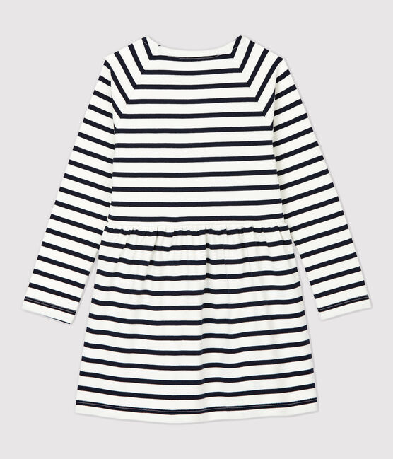 Kinderkleid aus Baumwolle für Mädchen weiss MARSHMALLOW/blau SMOKING