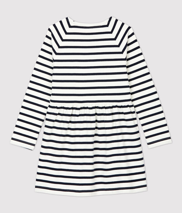 Kinderkleid aus Baumwolle f&uuml;r M&auml;dchen weiss/blau