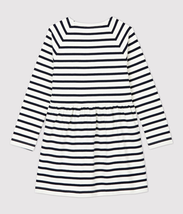 Kinderkleid aus Baumwolle f&uuml;r M&auml;dchen weiss MARSHMALLOW/blau SMOKING