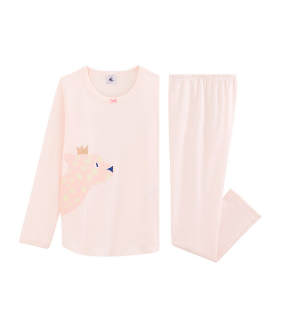 Rippstrick-Pyjama für Mädchen rosa FLEUR