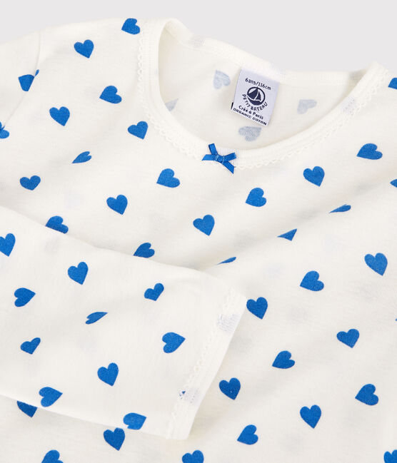 Kinderpyjama aus Baumwolle mit blauen Herzen für Mädchen weiss MARSHMALLOW/blau BRASIER
