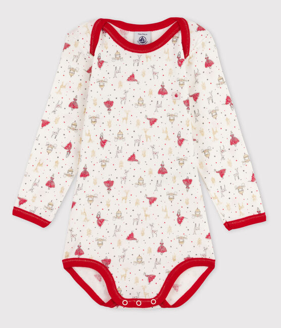 Langärmliger Baby-Body für Mädchen weiss MARSHMALLOW/rot FROUFROU