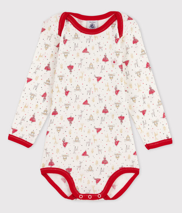 Lang&auml;rmliger Baby-Body f&uuml;r M&auml;dchen weiss/rot