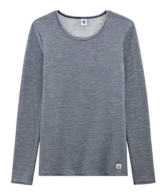Extra warmes langärmliges T-Shirt für Damen blau SMOKING/weiss MARSHMALLOW