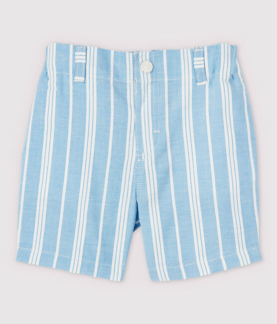 Gestreifte Baby-Shorts aus Popeline Jungen blau JASMIN/weiss MARSHMALLOW