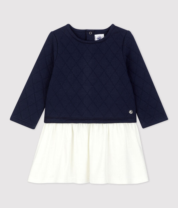 Gestepptes Baby-Kleid f&uuml;r M&auml;dchen blau/weiss