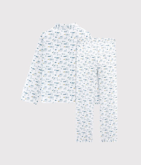Leinen-Pyjama für kleine Jungen weiss MARSHMALLOW/blau SHADOW
