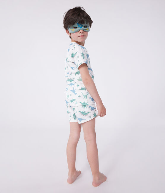 Kinder-Kurzpyjama zum Verkleiden aus Baumwolle mit Dinos weiss MARSHMALLOW/weiss MULTICO