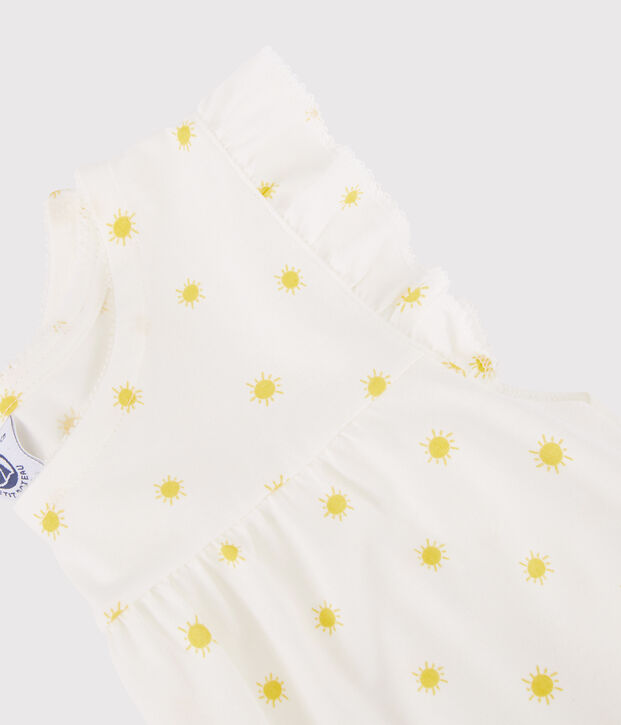 Kinder-Kurzpyjama aus Baumwolle mit Sonnenmotiv f&uuml;r M&auml;dchen weiss/gelb