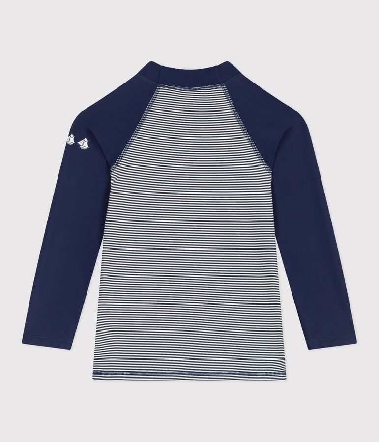 Lang&auml;rmeliges Kinder Bade-T-Shirt mit UV-Schutz und Streifen blau MEDIEVAL/weiss MARSHMALLOW