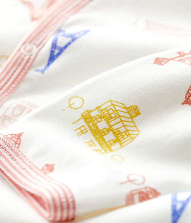 Baby-Strampler aus Baumwolle mit Paris-Print weiss/vielfarbig